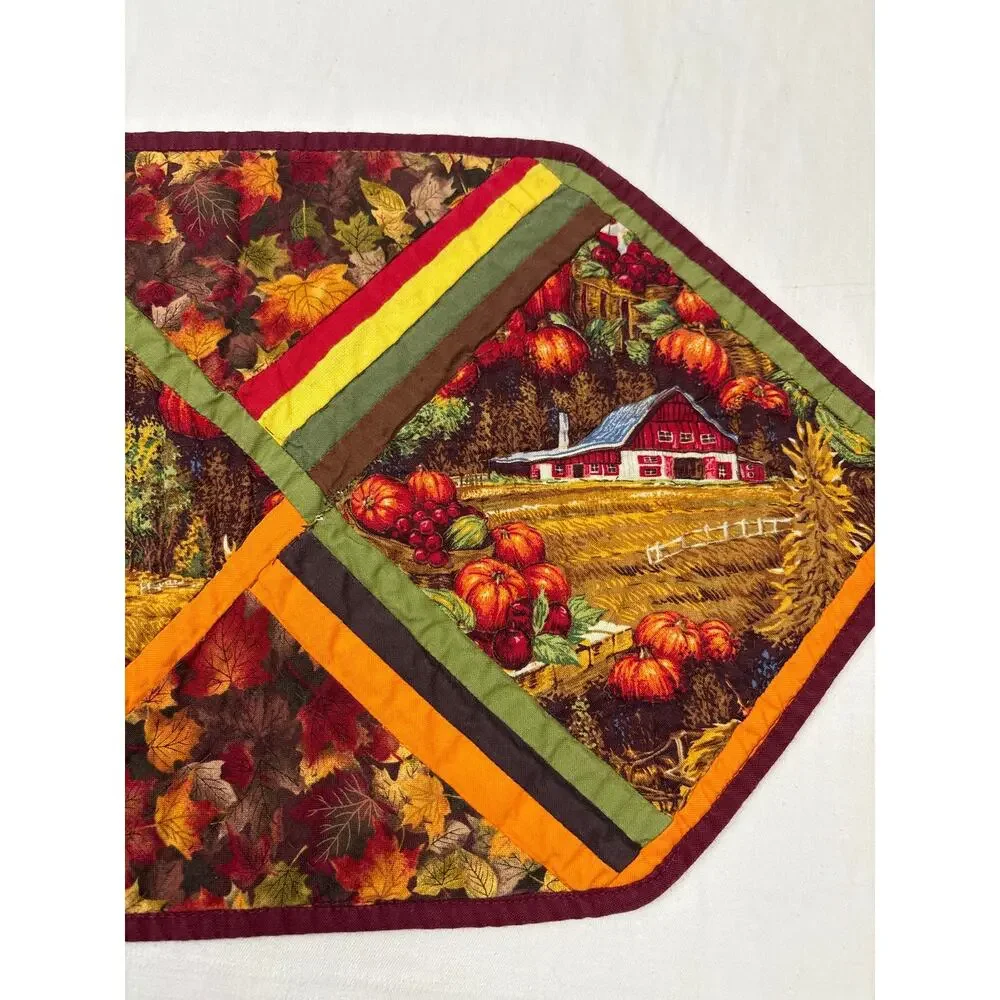 Vintage Patchwork Autumn Themed Handmade Quilted Table Runner Reversible